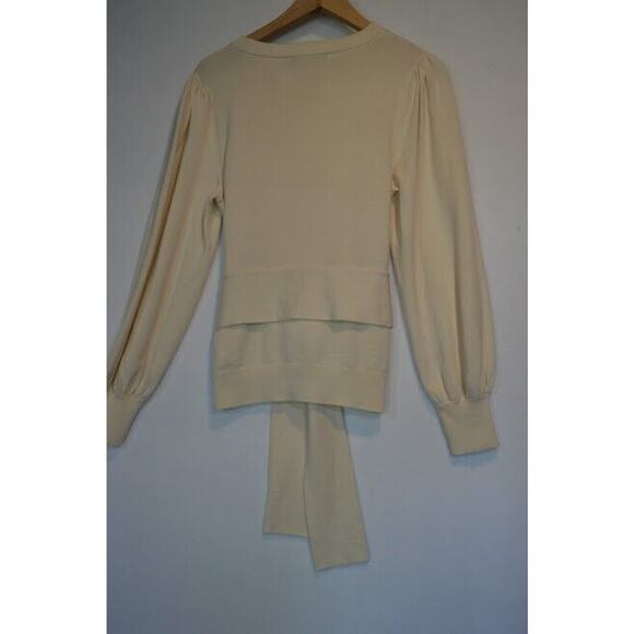 Lauren Ralph Lauren Sweater Womens Medium Ivory Belt Tie Balloon Sleeve Knit - Picture 7 of 11